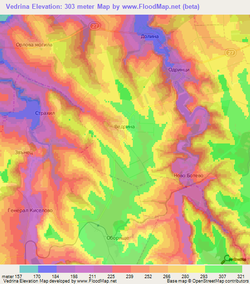 Vedrina,Bulgaria Elevation Map