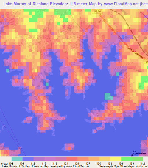 Elevation of Lake Murray of Richland,US Elevation Map, Topography, Contour