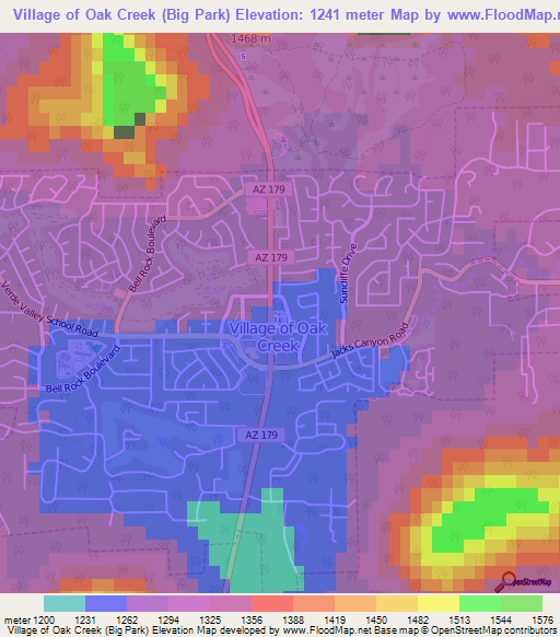 Village of Oak Creek (Big Park),US Elevation Map