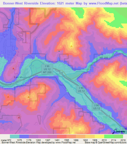 Bonner-West Riverside,US Elevation Map