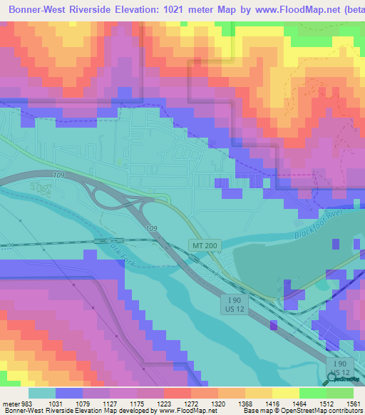 Bonner-West Riverside,US Elevation Map