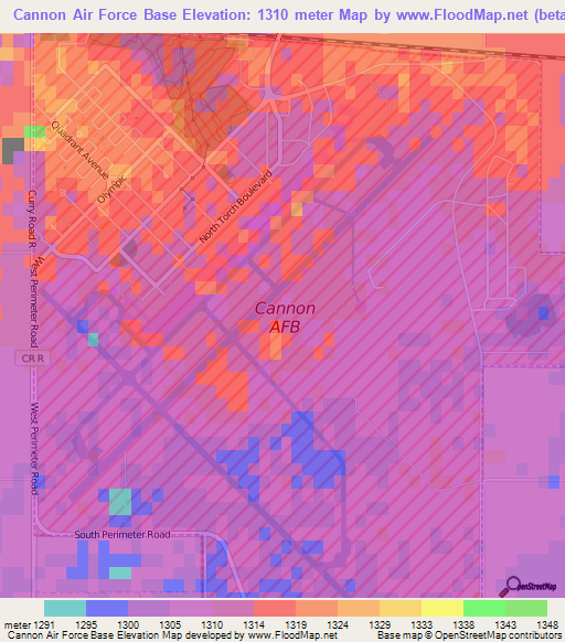 Cannon Air Force Base,US Elevation Map