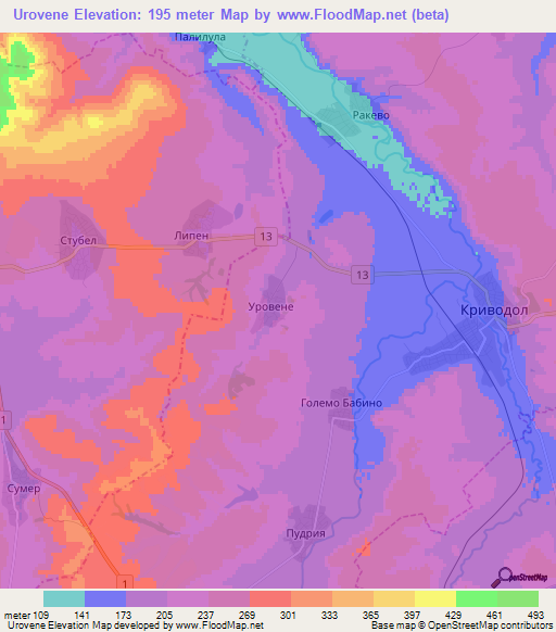 Urovene,Bulgaria Elevation Map