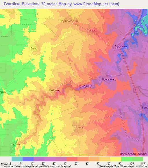 Tvurditsa,Bulgaria Elevation Map