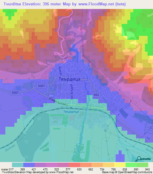 Tvurditsa,Bulgaria Elevation Map