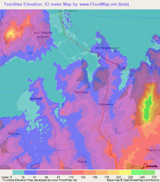 Tvurditsa,Bulgaria Elevation Map