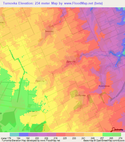 Turnovka,Bulgaria Elevation Map