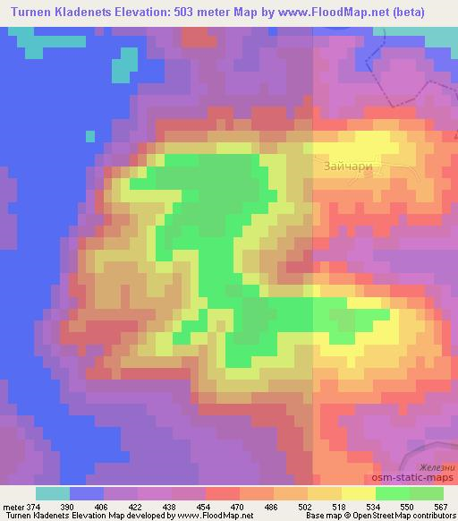 Turnen Kladenets,Bulgaria Elevation Map