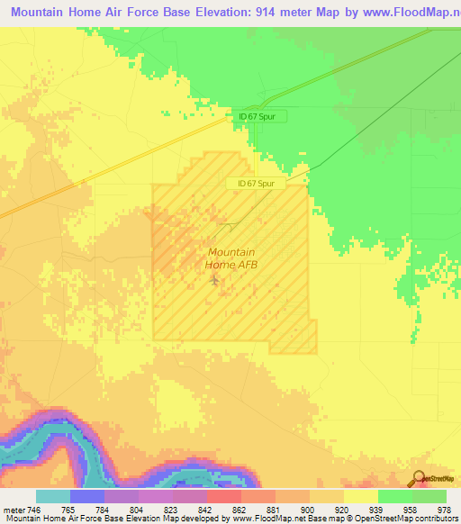 Mountain Home Air Force Base,US Elevation Map