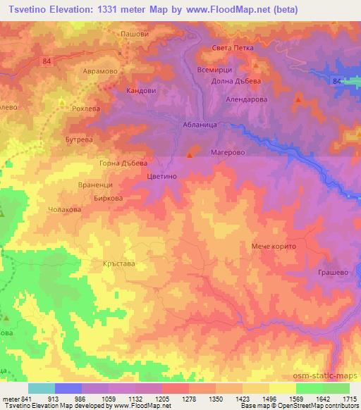 Tsvetino,Bulgaria Elevation Map