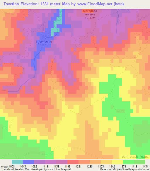 Tsvetino,Bulgaria Elevation Map