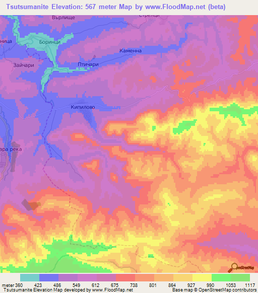 Tsutsumanite,Bulgaria Elevation Map