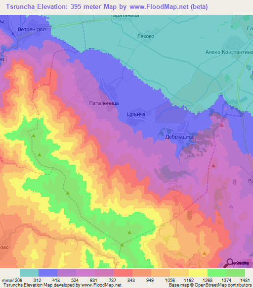 Tsruncha,Bulgaria Elevation Map