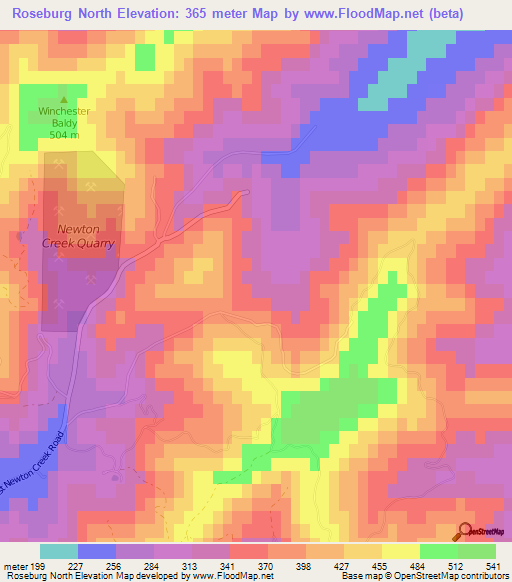 Roseburg North,US Elevation Map