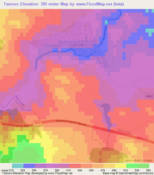 Tserovo,Bulgaria Elevation Map