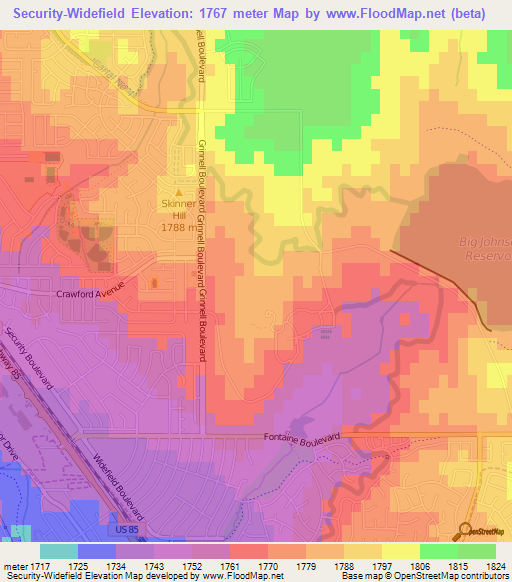 Elevation of Security-Widefield,US Elevation Map, Topography, Contour