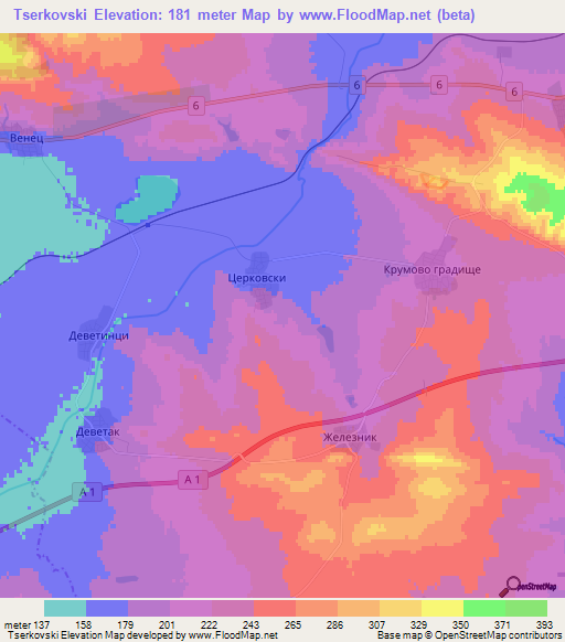 Tserkovski,Bulgaria Elevation Map