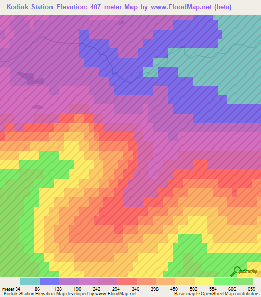 Kodiak Station,US Elevation Map