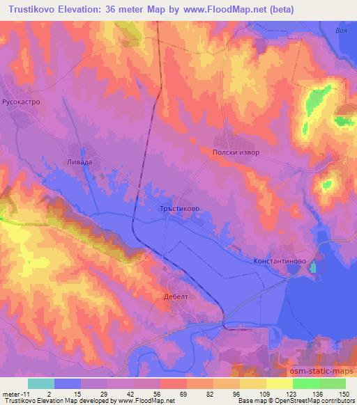 Trustikovo,Bulgaria Elevation Map