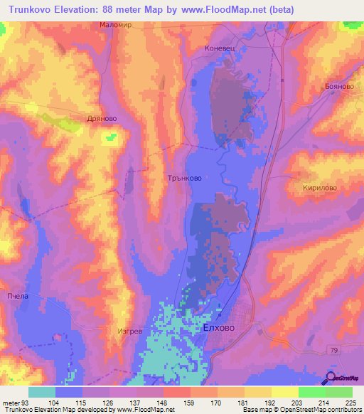 Trunkovo,Bulgaria Elevation Map