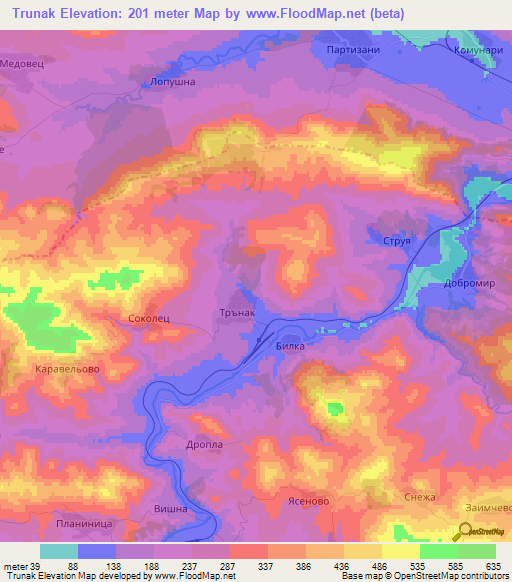 Trunak,Bulgaria Elevation Map