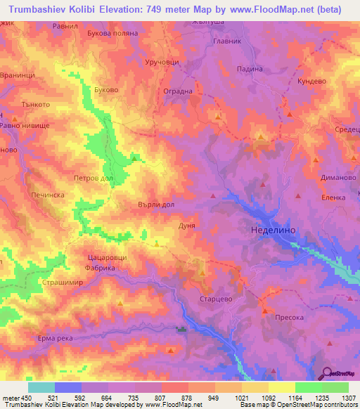 Trumbashiev Kolibi,Bulgaria Elevation Map