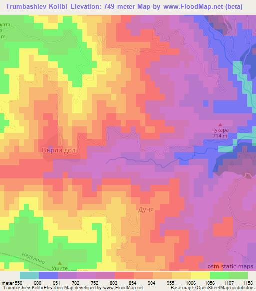 Trumbashiev Kolibi,Bulgaria Elevation Map