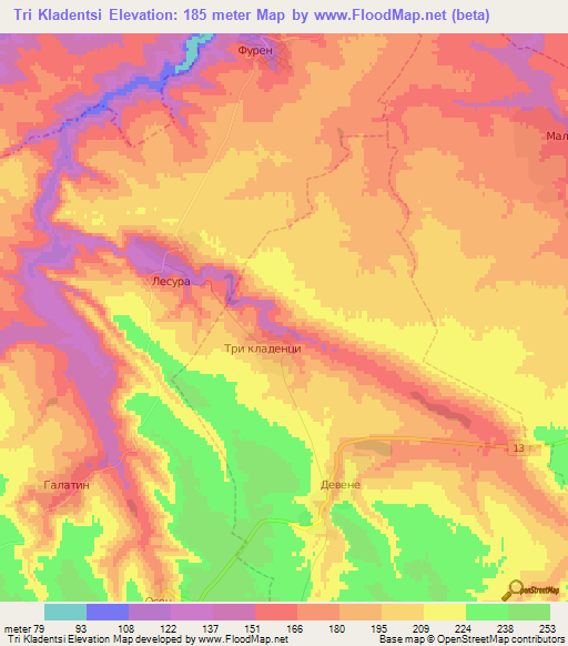 Tri Kladentsi,Bulgaria Elevation Map