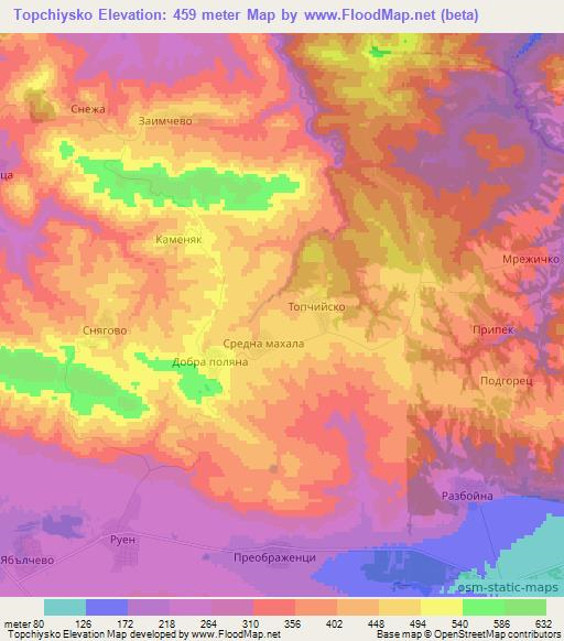 Topchiysko,Bulgaria Elevation Map