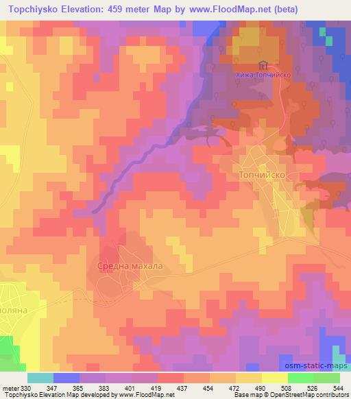 Topchiysko,Bulgaria Elevation Map