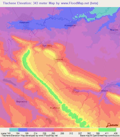 Tlachene,Bulgaria Elevation Map