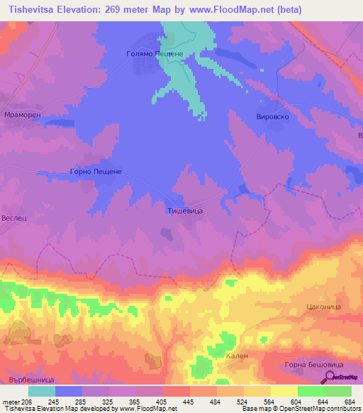 Tishevitsa,Bulgaria Elevation Map