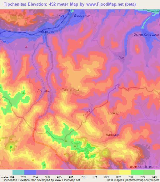 Tipchenitsa,Bulgaria Elevation Map