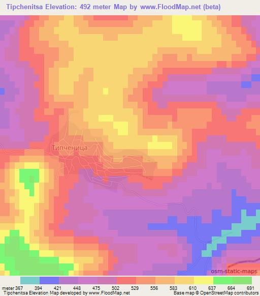 Tipchenitsa,Bulgaria Elevation Map