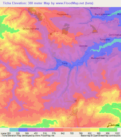 Ticha,Bulgaria Elevation Map