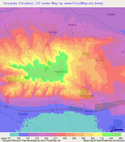 Terziysko,Bulgaria Elevation Map