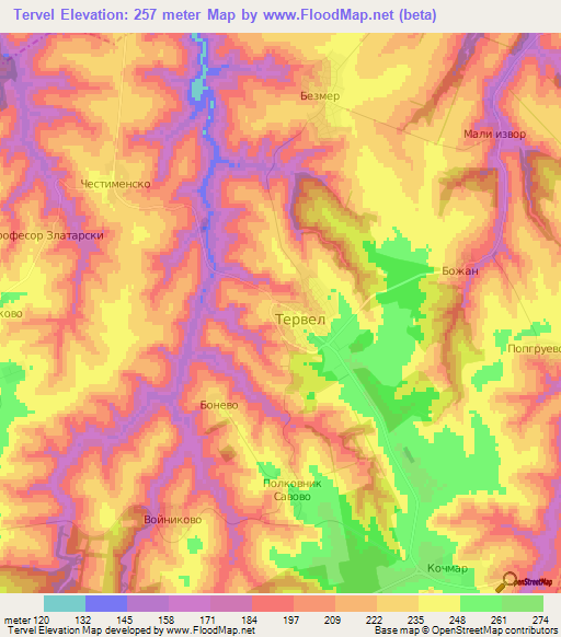 Tervel,Bulgaria Elevation Map