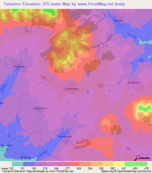 Tamarino,Bulgaria Elevation Map