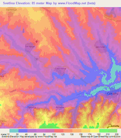 Svetlina,Bulgaria Elevation Map