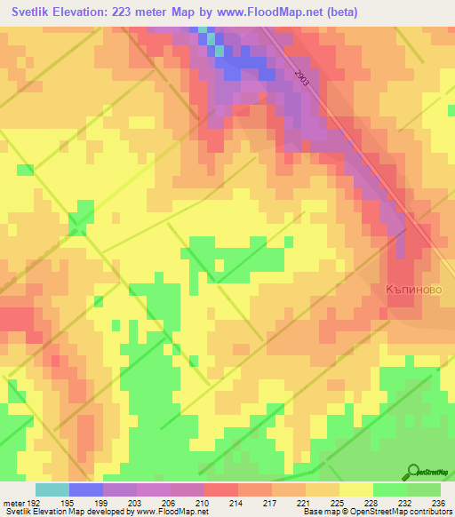 Svetlik,Bulgaria Elevation Map