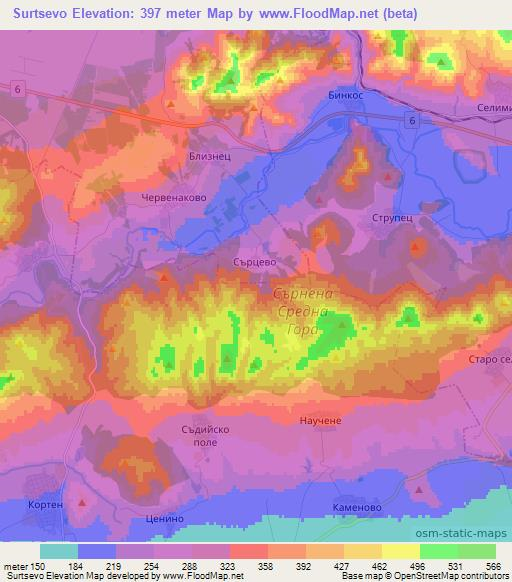 Surtsevo,Bulgaria Elevation Map