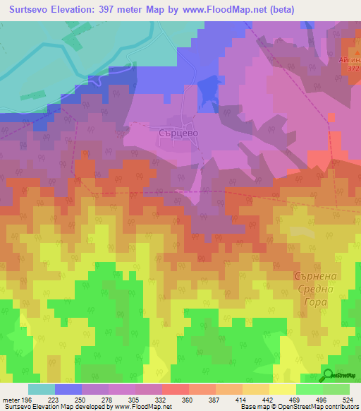 Surtsevo,Bulgaria Elevation Map