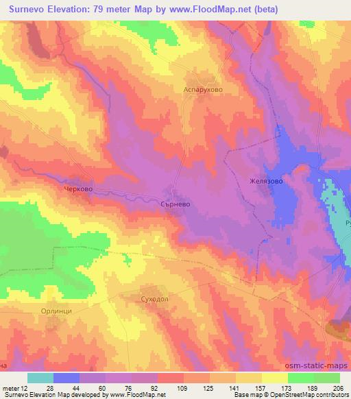 Surnevo,Bulgaria Elevation Map