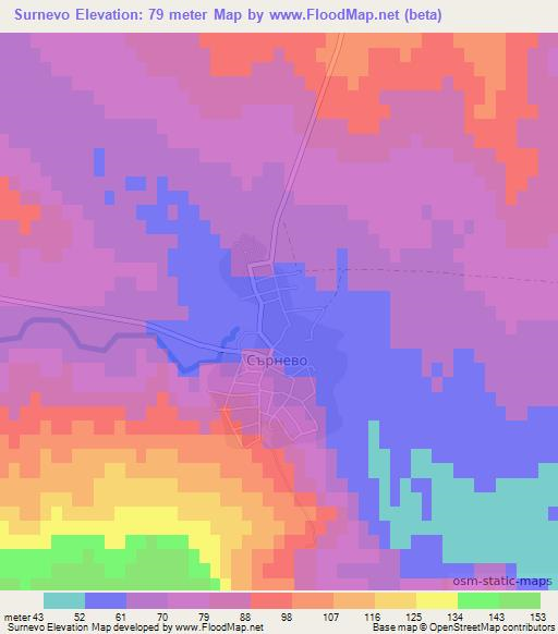 Surnevo,Bulgaria Elevation Map