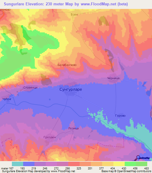 Sungurlare,Bulgaria Elevation Map