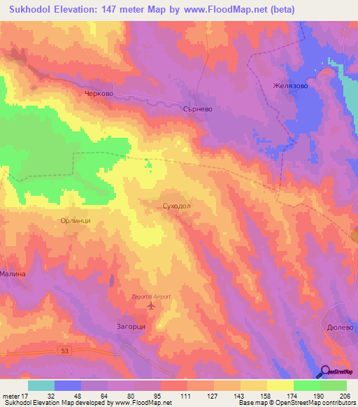 Sukhodol,Bulgaria Elevation Map