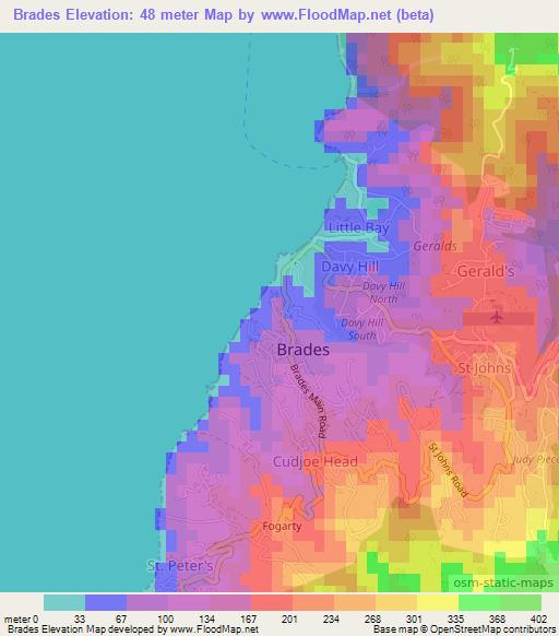 Brades,Montserrat Elevation Map