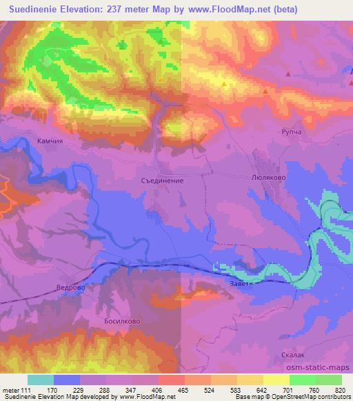 Suedinenie,Bulgaria Elevation Map