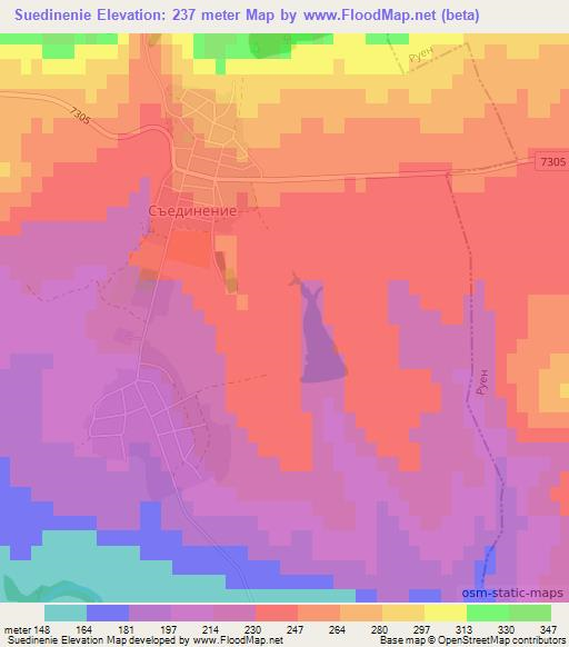 Suedinenie,Bulgaria Elevation Map