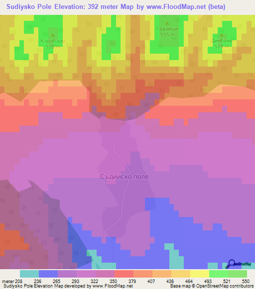 Sudiysko Pole,Bulgaria Elevation Map